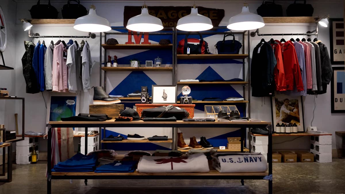 Esposizione elegante di abbigliamento in una boutique dal design minimalista per rappresentare l'e-commerce professionale